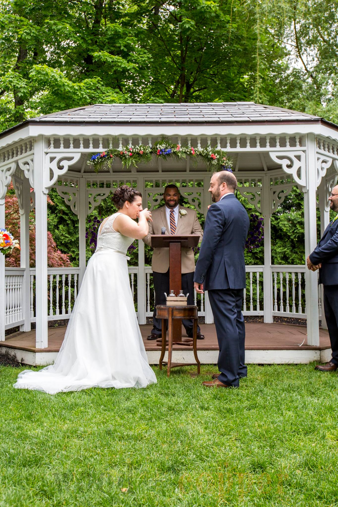 Rather than a "unity candle" or "sand pouring" ceremony...these two opted to pour and share a mixed drink - called the "Bunny Fart" in some circles, " Amortentia " in others.