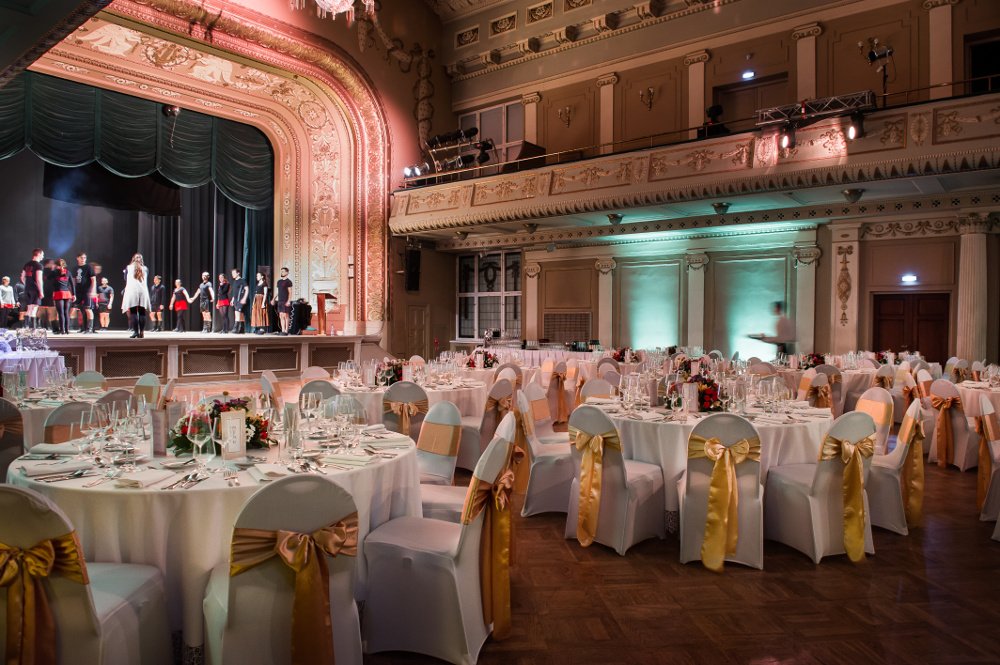 Elegant gala dinner venue prepared for a corporate event in Riga, Latvia