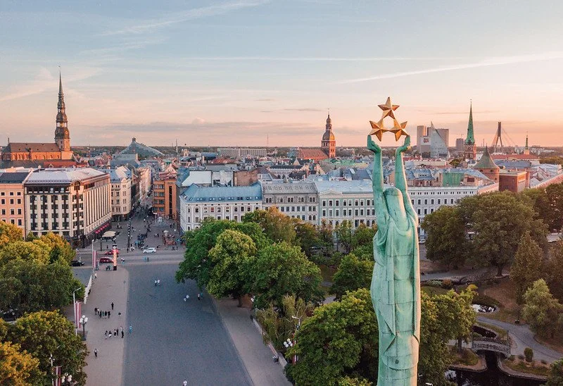Panoramic view of Riga Old Town across the Daugava River, Latvia