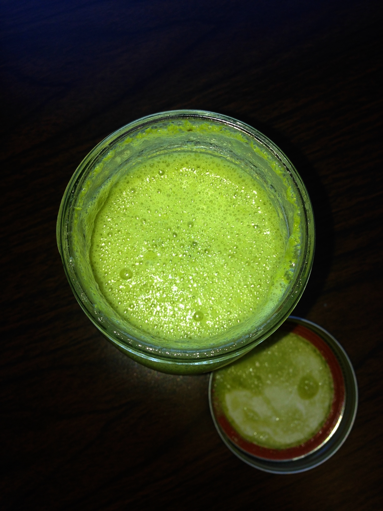 Smoothie with Pineapple, Banana, Wheat Grass & Almond Milk courtesy of Green Goddess