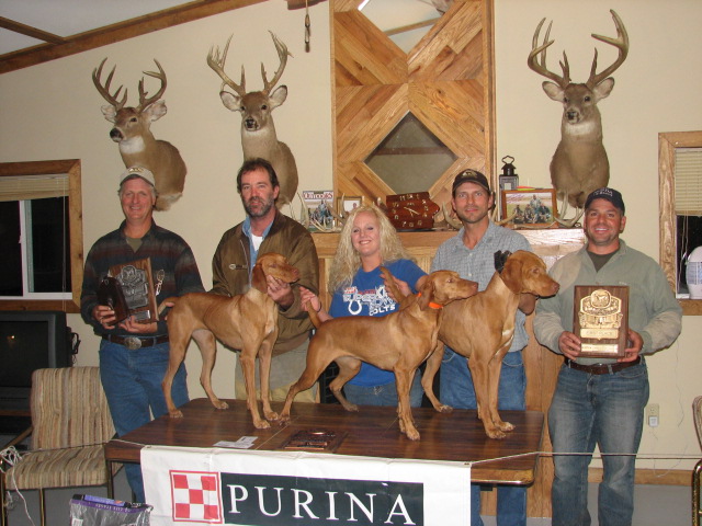 Derby Classic Judge-Mark Johnson, 3rd place Lee Dosier with Rockwoods Hurry Murray, 2nd Place - Scout- Carrie Syczylo with Shiloh N Mira's Magdalene, and 1st Place - Robert Tomczak with Shiloh's A Few Dollars More, and judge- Frank Vicari.