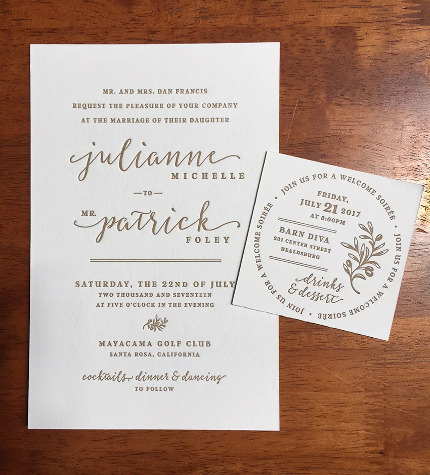 Letterpress wedding invites in Portland