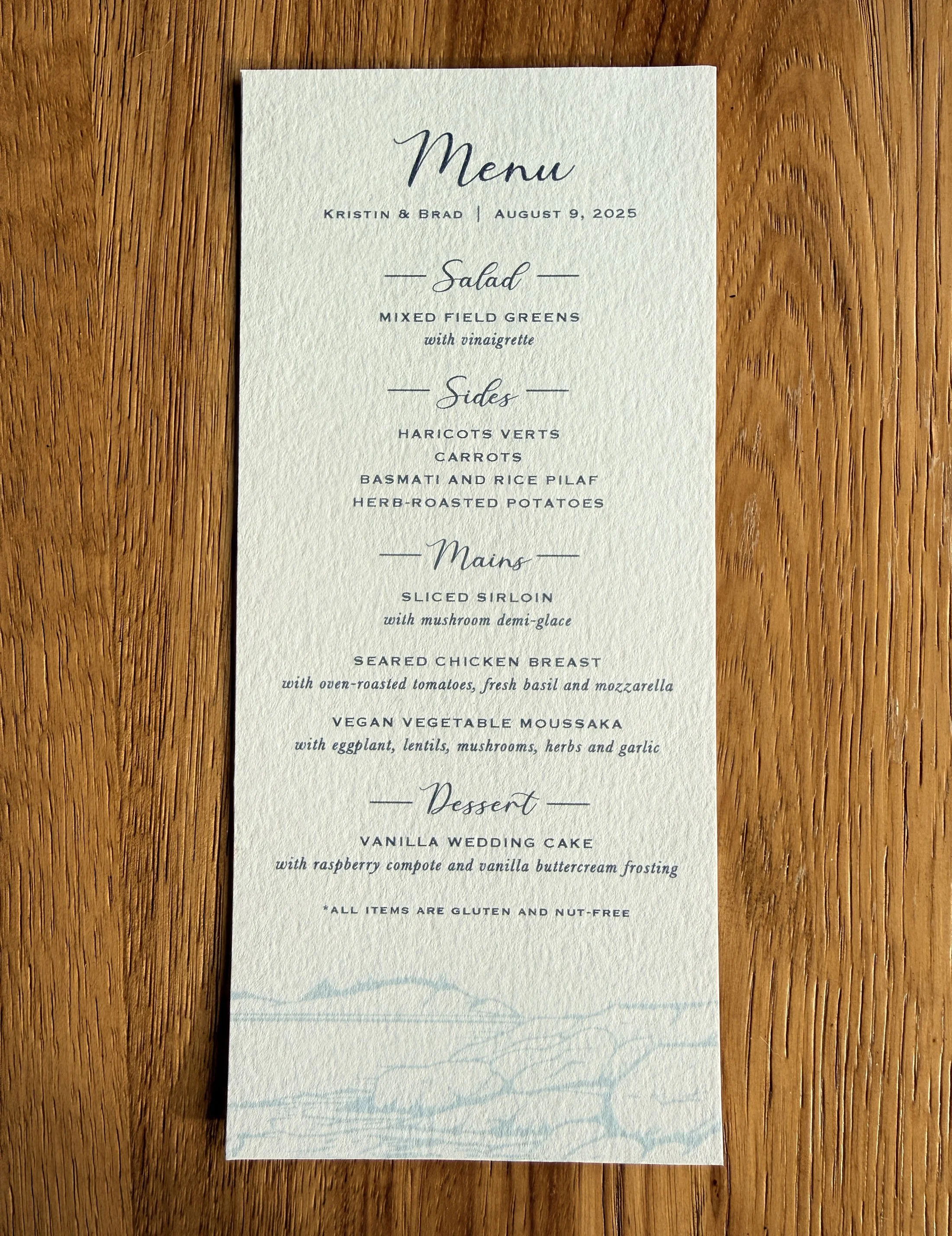 Rocky beach menu:  digitally printed