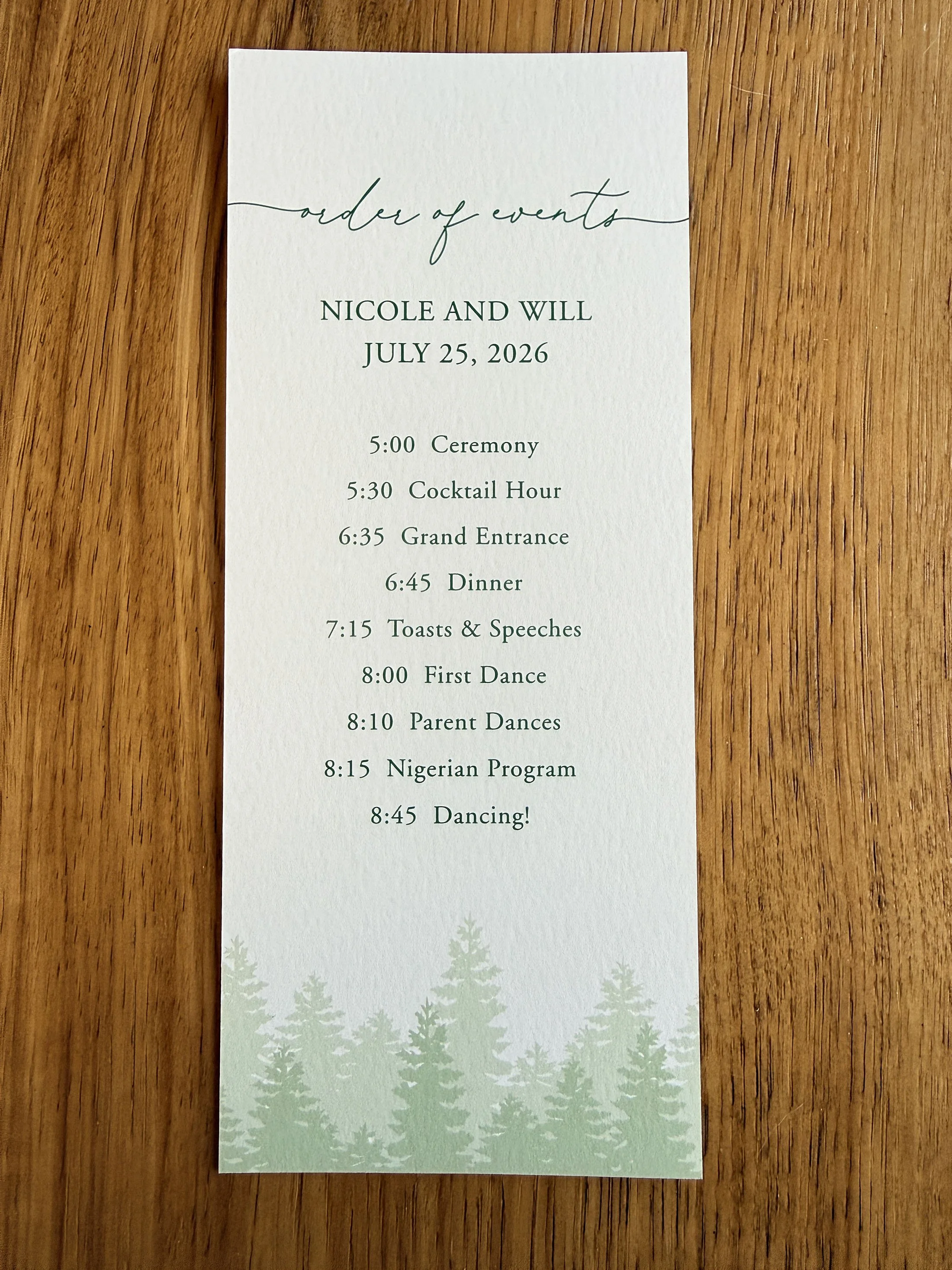 Nicole + Will events:  digitally printed