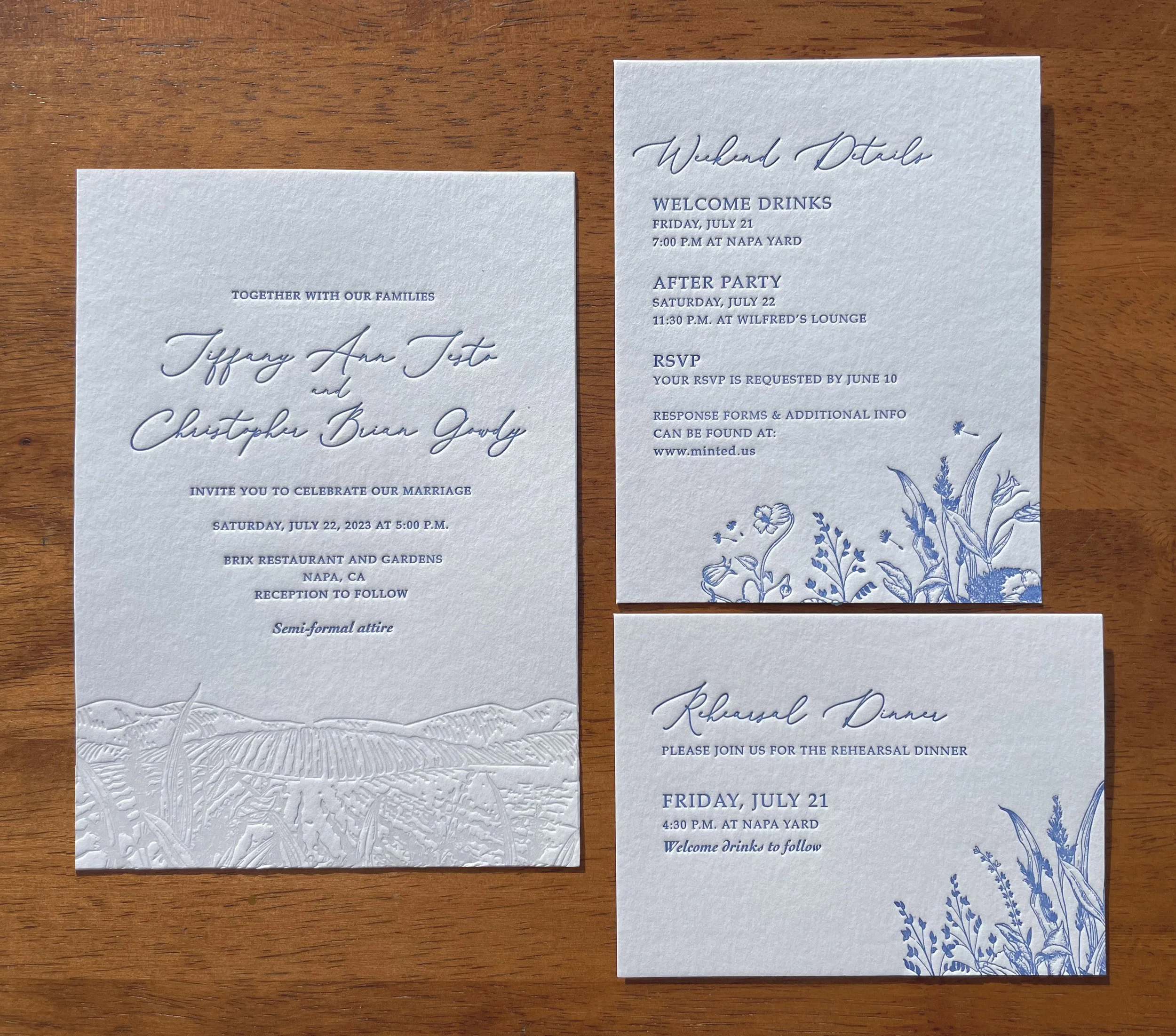 Winery wedding invite with wild flowers