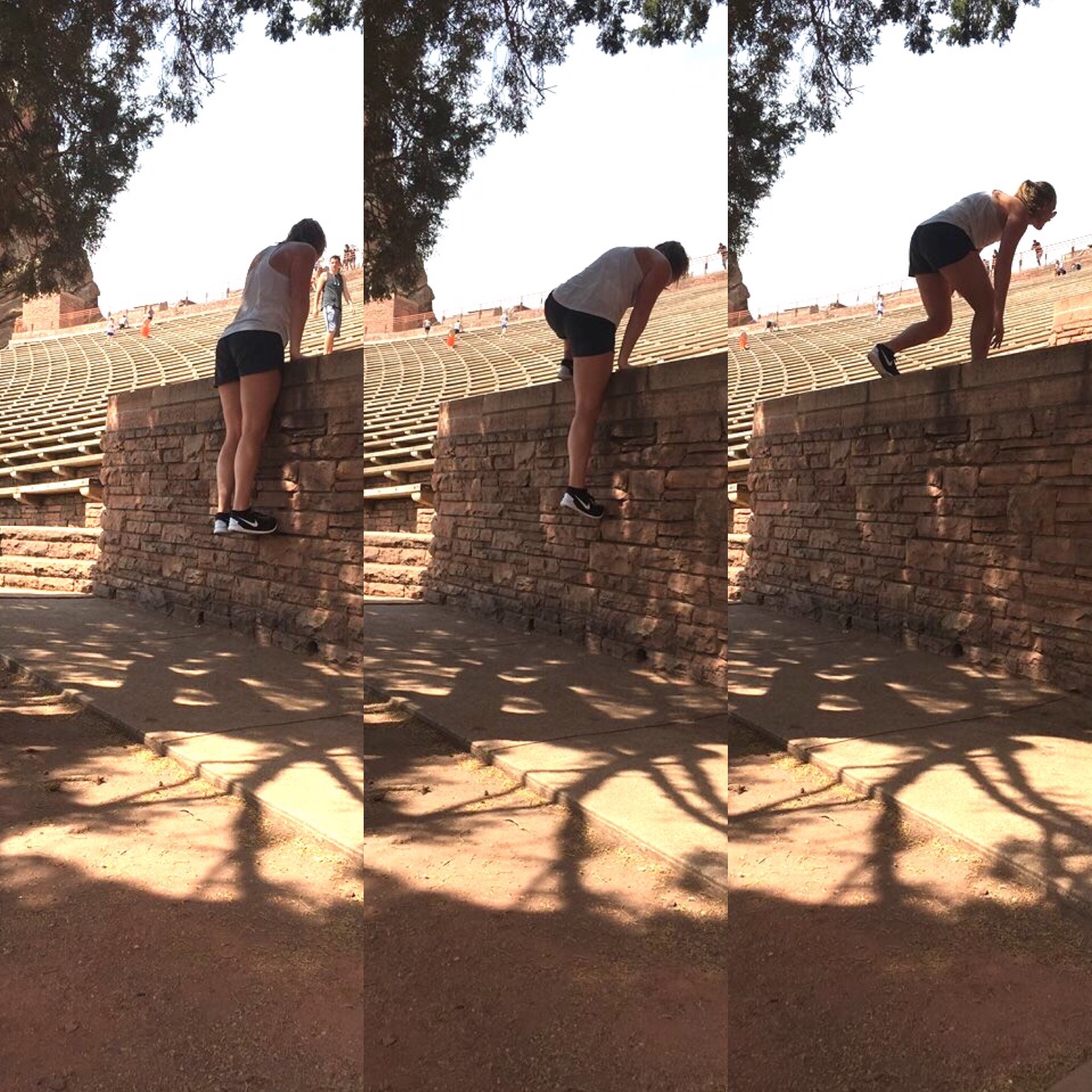 You can also do some workouts on the planters along the sides of the seating. Wearing: Zella Top Lulu Lemon Shorts Nike 5.0 Shoes