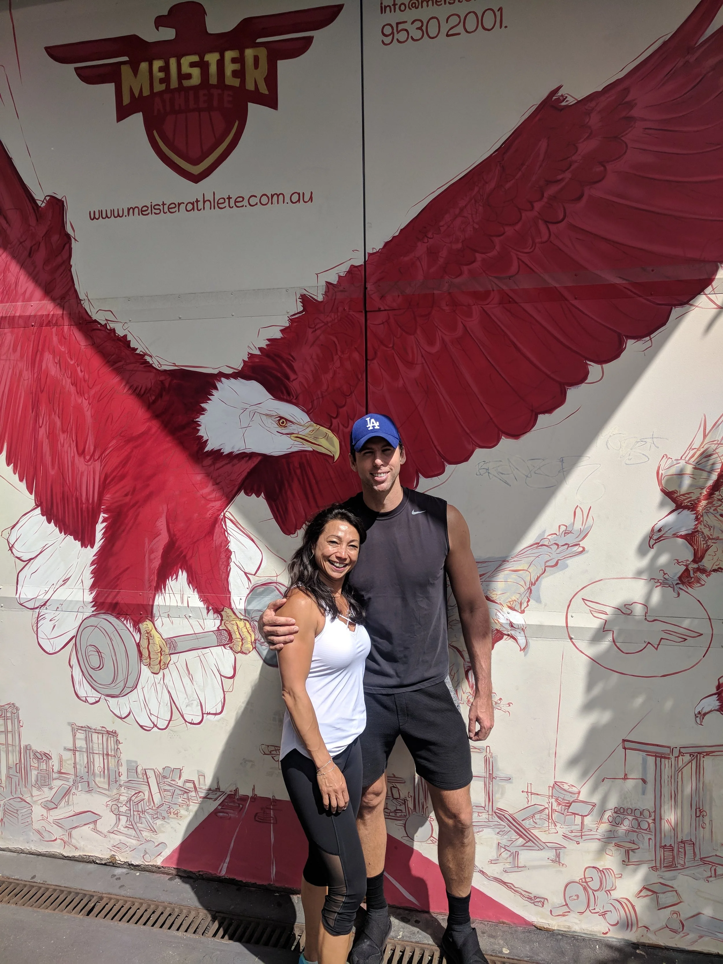 Fascial Stretch Therapist - Magdalena with Grant Hackett out the front of Meister Athlete
