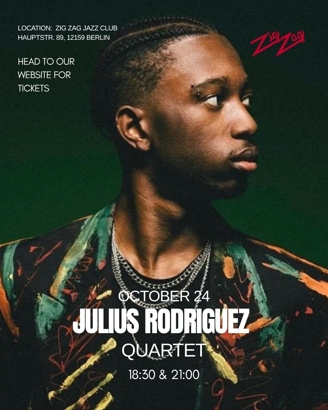 Julius Rodriguez Quartet

📅Friday, October 24, 2025

18:30 and 21:00

🌟You might catch Julius Rodriguez behind the piano in a packed jazz club, switching instruments on social media, or lighting up a festival stage &mdash; wherever he is, his energ