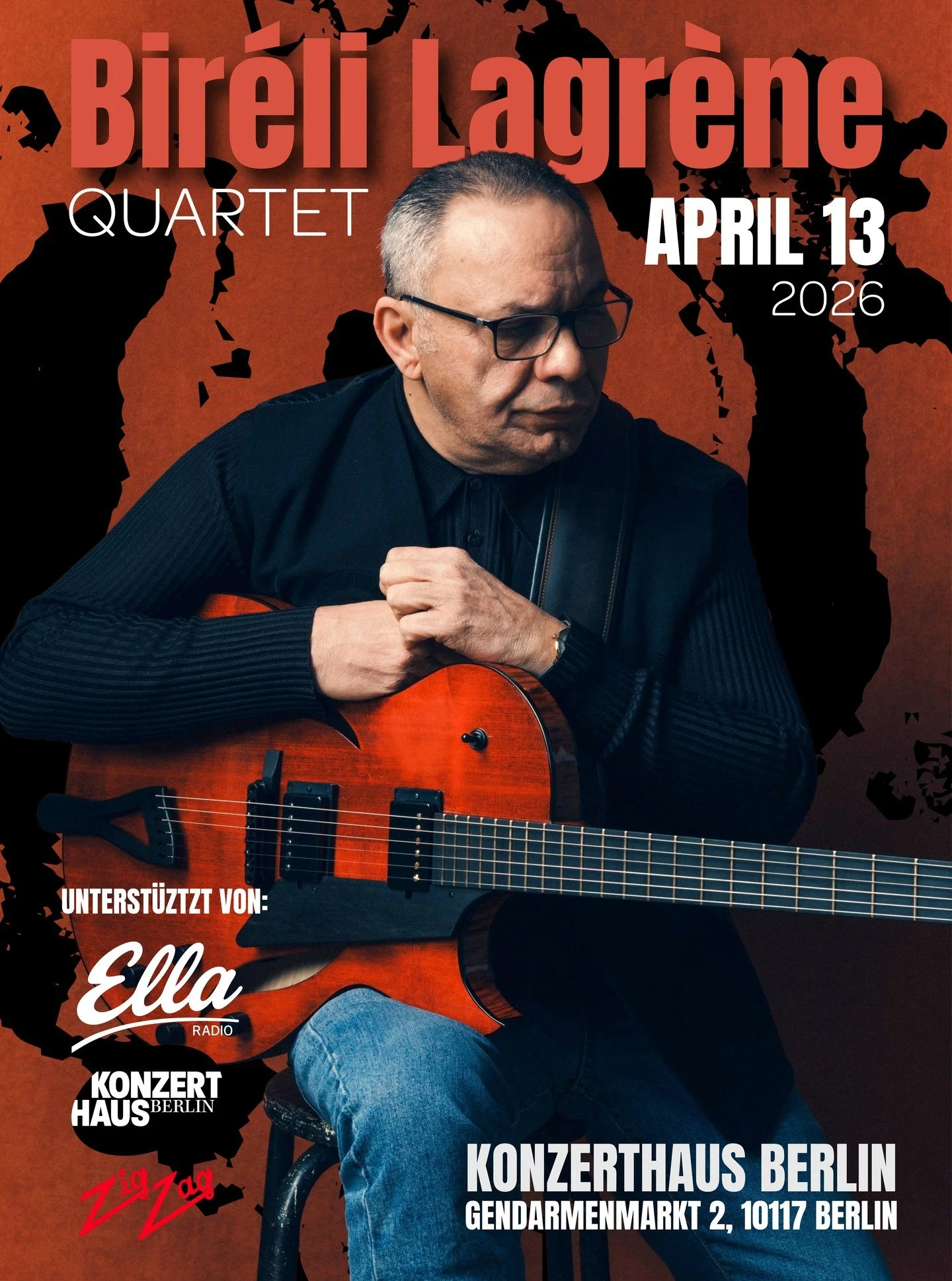 Bir&eacute;li Lagr&egrave;ne Quartet

📅Monday, April 13, 2026
20:00

BIR&Eacute;LI LAGR&Egrave;NE &ndash; Guitar
JEAN-YVES JUNG &ndash; piano
WILLIAM BRUNARD &ndash; Bass
RAOHA&Euml;L PANNIER &ndash; drums

Bir&eacute;li Lagr&egrave;ne is one of the