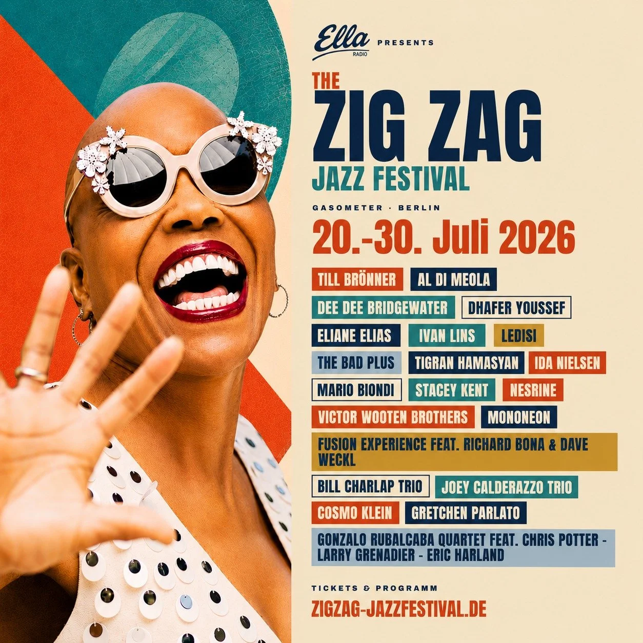 Berlin! we have something to tell you.

This July, the Gasometer becomes a jazz festival. Ten nights. 20+ artists. One of the boldest line-ups Berlin has ever heard.

Dee Dee Bridgewater. Al Di Meola. Mononeon. Tigran Hamasyan. Eliane Elias. Ledisi. 