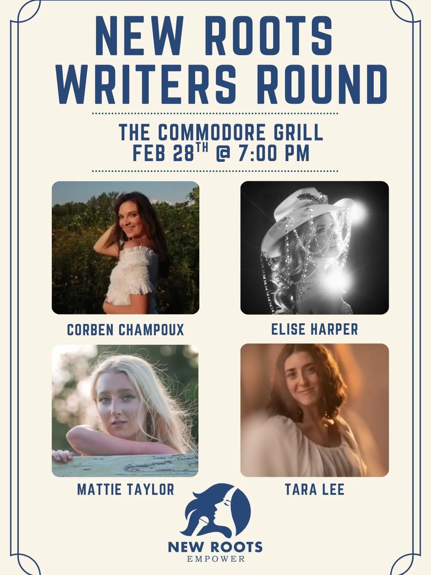 so excited for this one 🤍✨

join us for the new roots writers round at the commodore grill on february 28th at 7pm!

there is something so powerful about women sharing their stories in the round. i&rsquo;m so proud to be part of this lineup and even