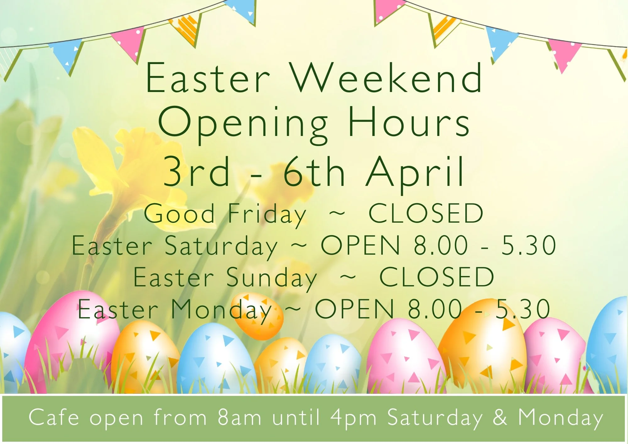Easter weekend opening hours 🐣🥰
 #haywardsheath #SmallBusiness #tunbridgewells #crowbrough #heathfield #lewes #hailsham #brighton #uckfield #smallbusiness #plants #stavertonnursery #halland #eastsussex #gardencentre #easter #easterbunny #eastereggs