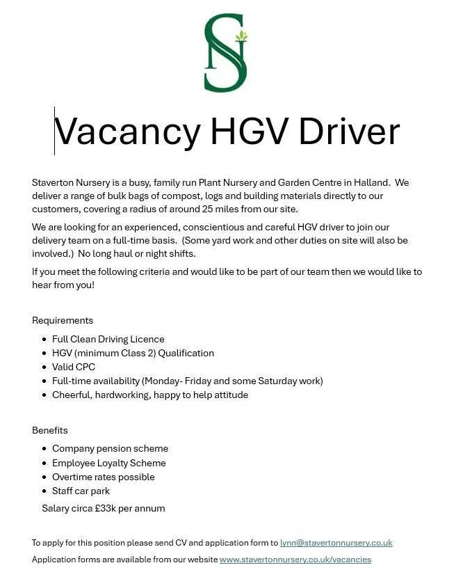 And now for something a little different - an opportunity to join the team 😍
please contact 
lynn@stavertonnursery.co.uk 
Application forms are available from our website www.stavertonnursery.co.uk/vacancies
 #crowbrough #lewes #hailsham #brighton #