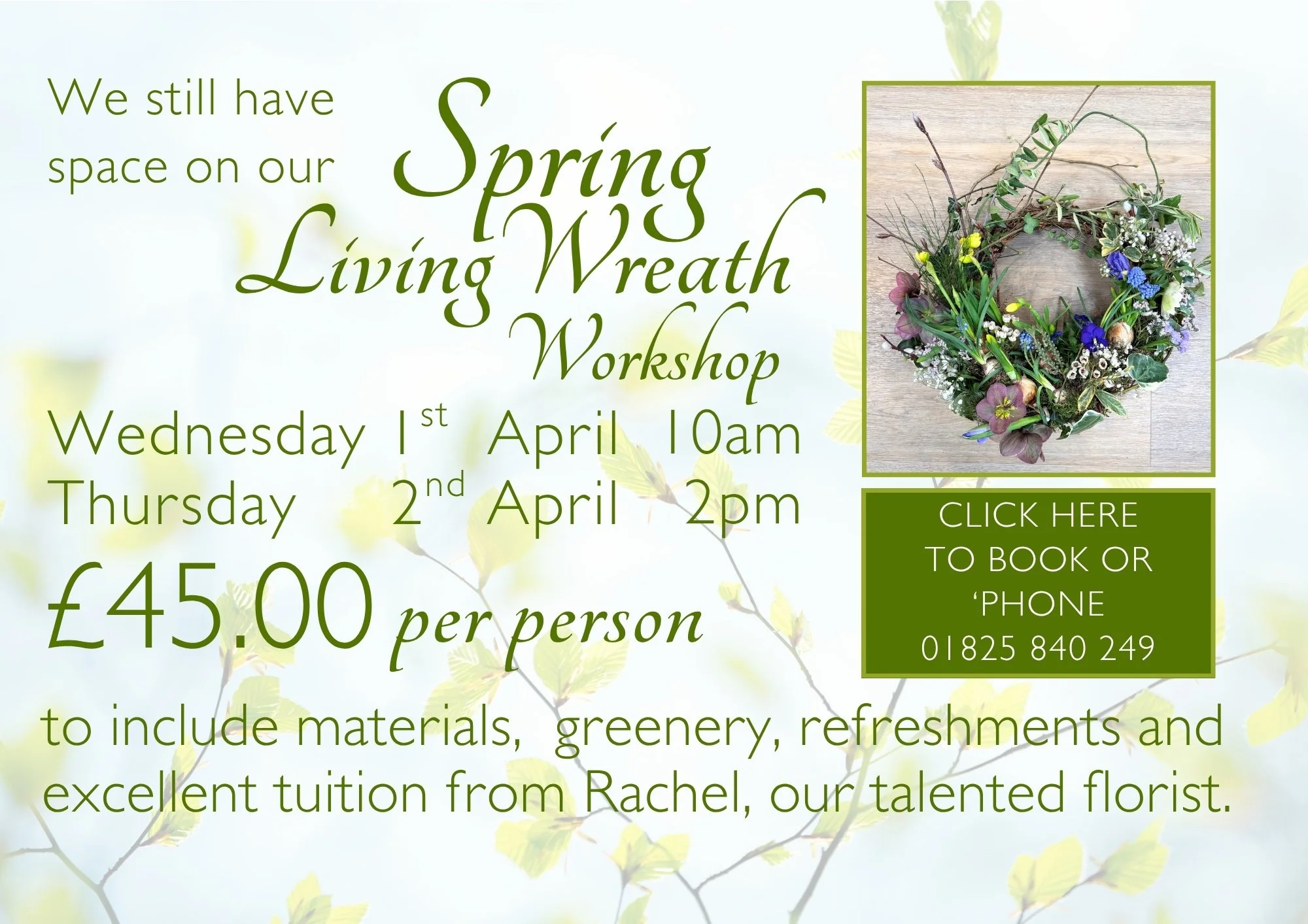 Last chance to book this lovely Easter course with our very own Rachel.🥰
#crowbrough #lewes #hailsham #brighton #uckfield #smallbusiness #stavertonnursery #halland #eastsussex #gardencentre #wreathmaking #easterfun