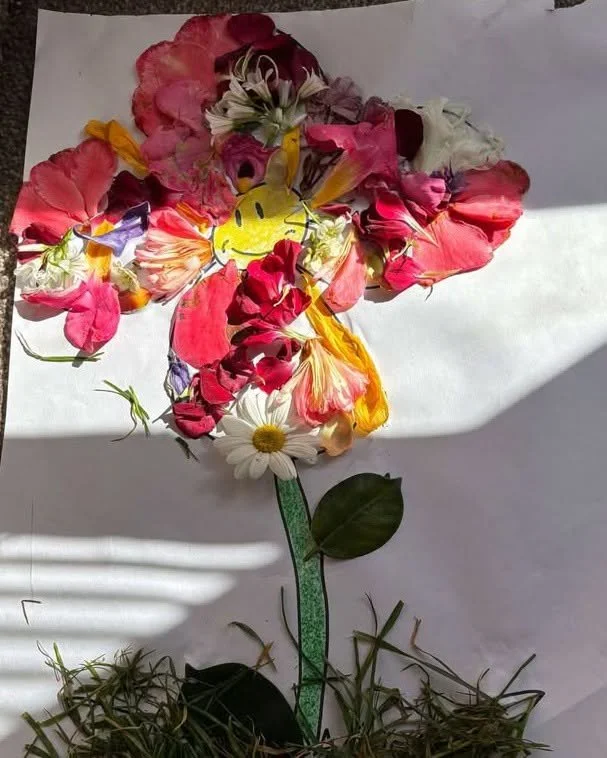 From our lovely customer Heather Jenny and son 
"Hello! My 2 year old said he wanted you to see this 😂 today we came to the garden centre and picked up the leaves and petals that had already fallen to make a picture out of them and this is what