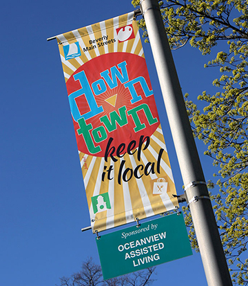 Posters & Signage Design Portfolio: Downtown Lightpole Banners: Beverly Main Streets.