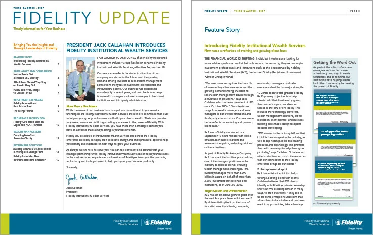 Newsletter Design Portfolio: Financial newsletter design: Fidelity Investments.