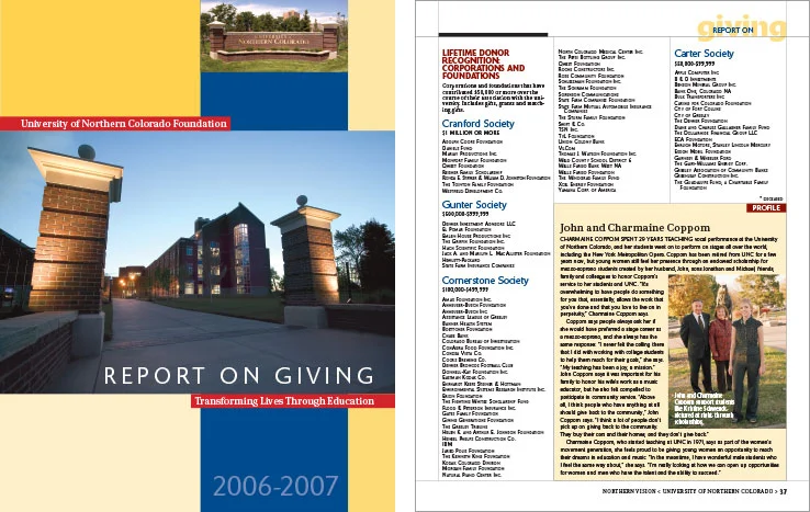 Annual Report Portfolio: Donor Report: University of Northern Colorado