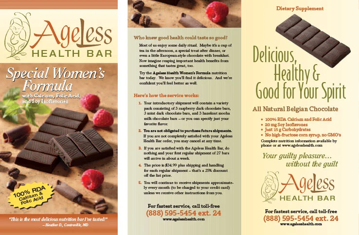 Marketing Collateral Design Portfolio: Product Brochure: Ageless Health Bar