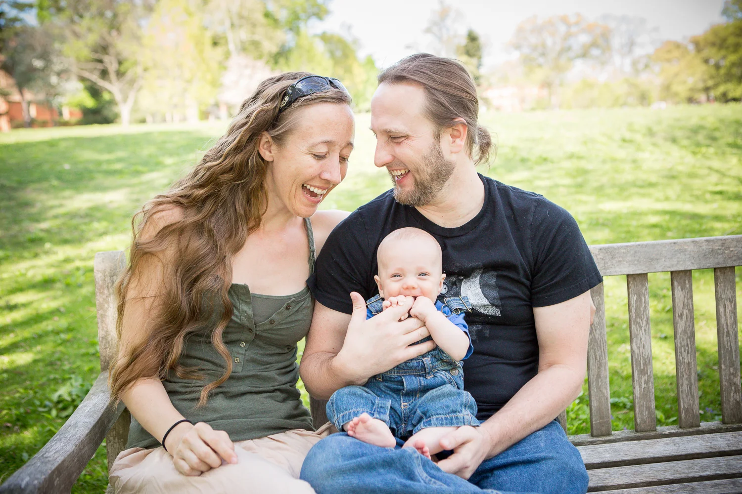 Photo of mom, dad, and baby boy at Haverford College