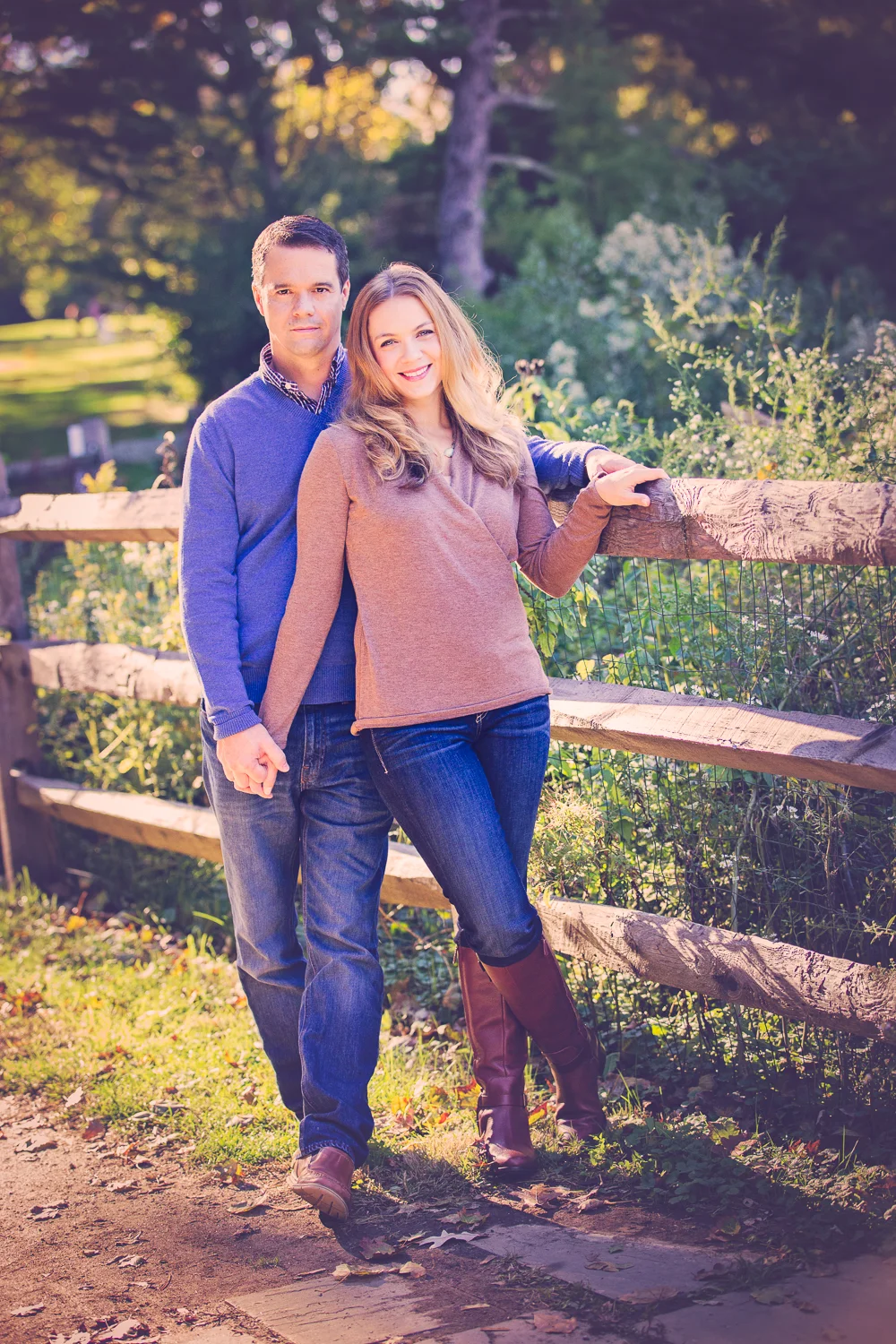 Full length portrait of a couple at Haverford College during golden hour