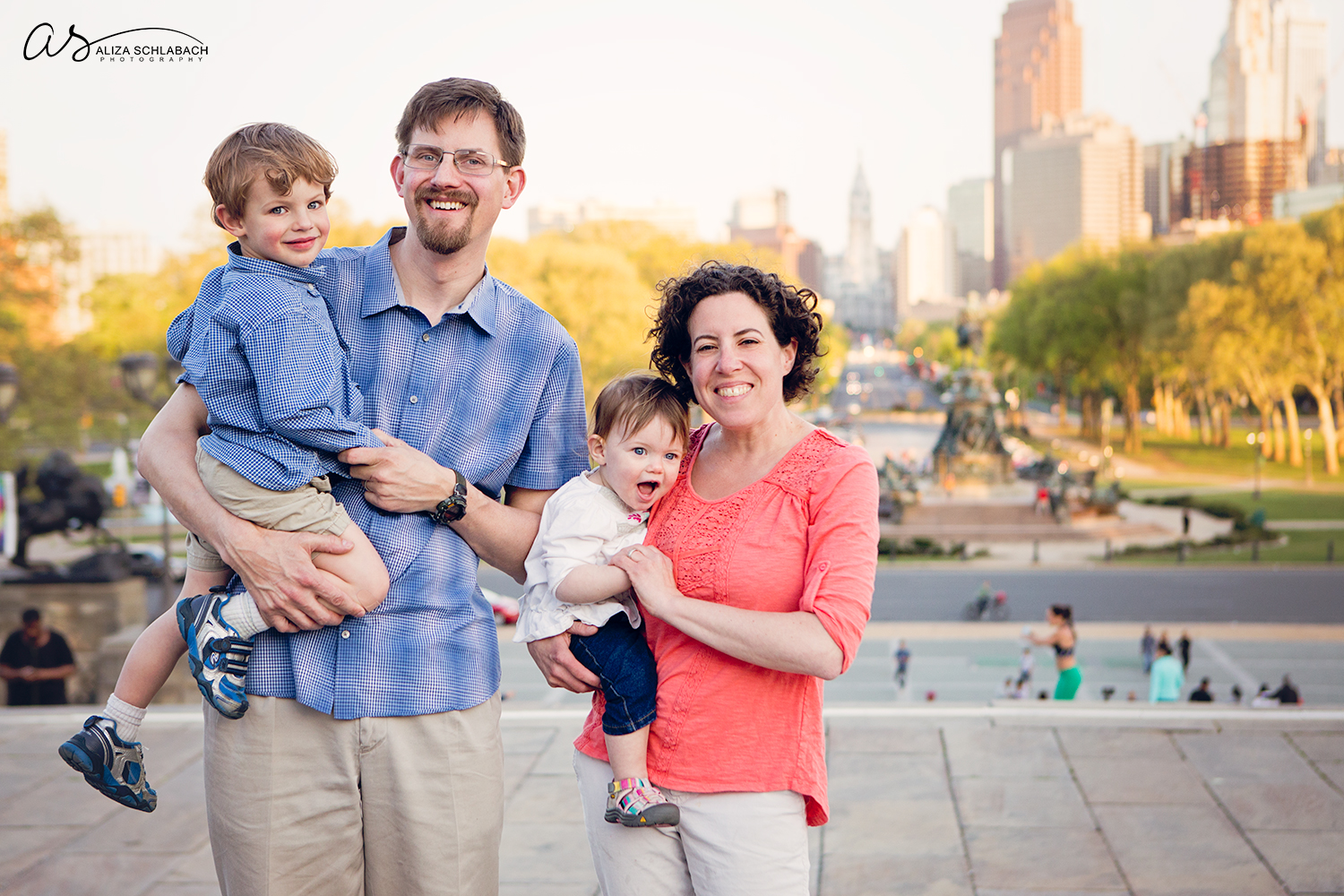 Family portrait on the steps of the Philadelphia Museum of Art
