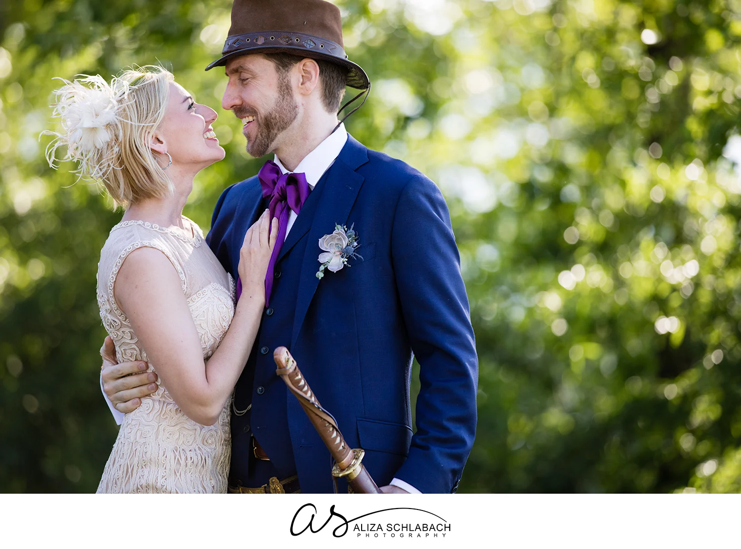 Photo of bride and groom smiling at each other