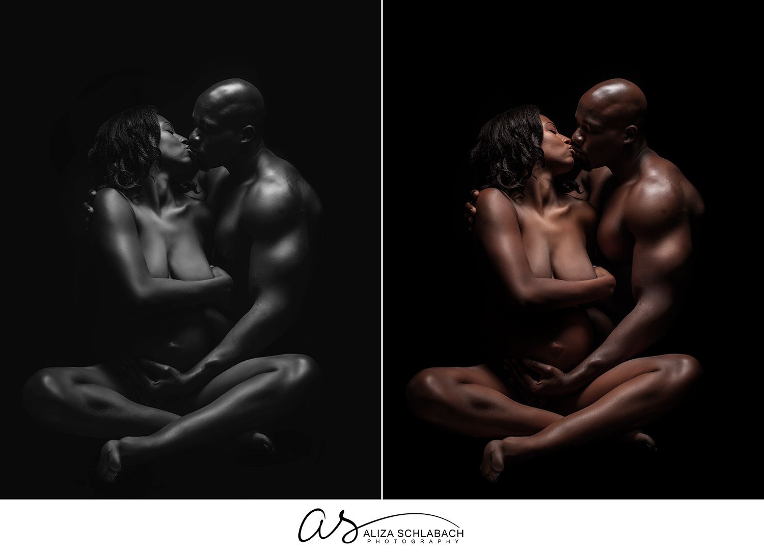 Dramatically lit maternity portrait of a nude black couple. maternity - Ali...