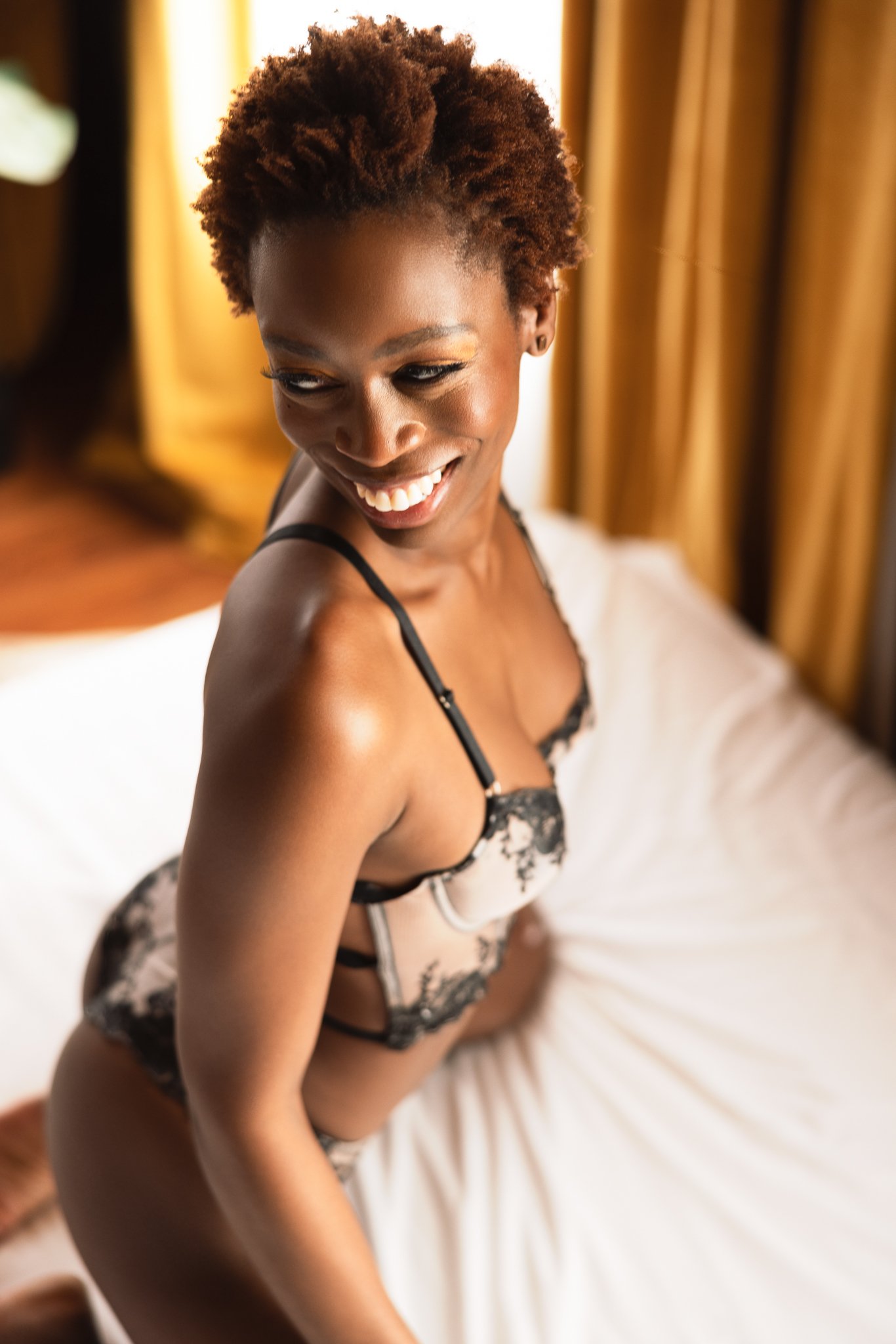 Stunning black woman smiling - Philly boudoir photo