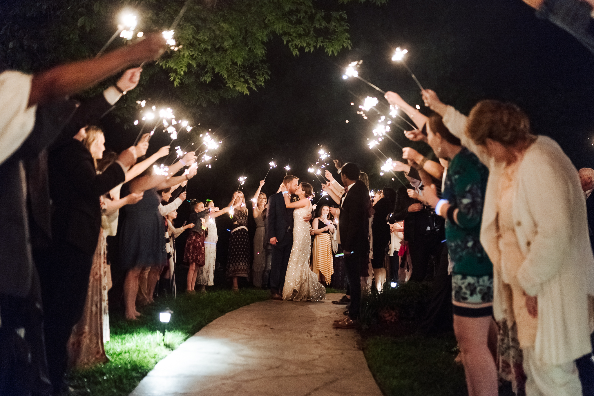 Nashville outdoor wedding sparkler tunnel exit