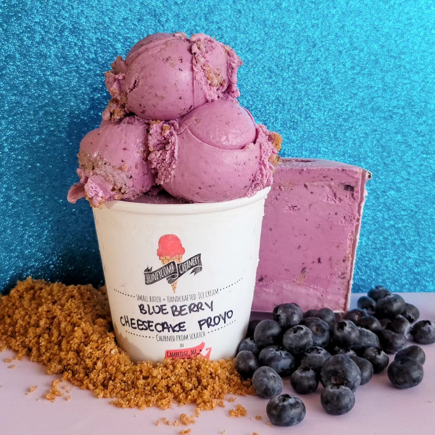 ⚠️NEW FLAVOR ALERT!⚠️

BLUEBERRY CHEESECAKE FROZEN YOGURT is a blueberry frozen yogurt (made with Greek yogurt) swirled with a buttery graham cracker crust crumble. Tangy and sweetness balanced with a gritty crunch to liven up the texture, this is on