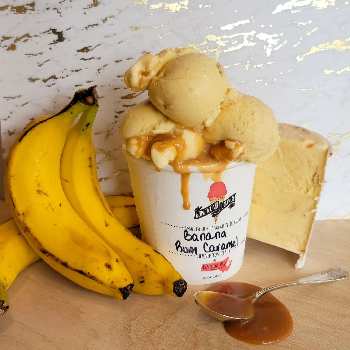 It's about time we talk about this tasty scoop!😋

BANANA RUM CARAMEL is a roasted banana ice cream swirled with ribbons of homemade rum caramel. The bananas we roast in-house lends this flavor a delightful combo of fruity and warm, and the gooey car