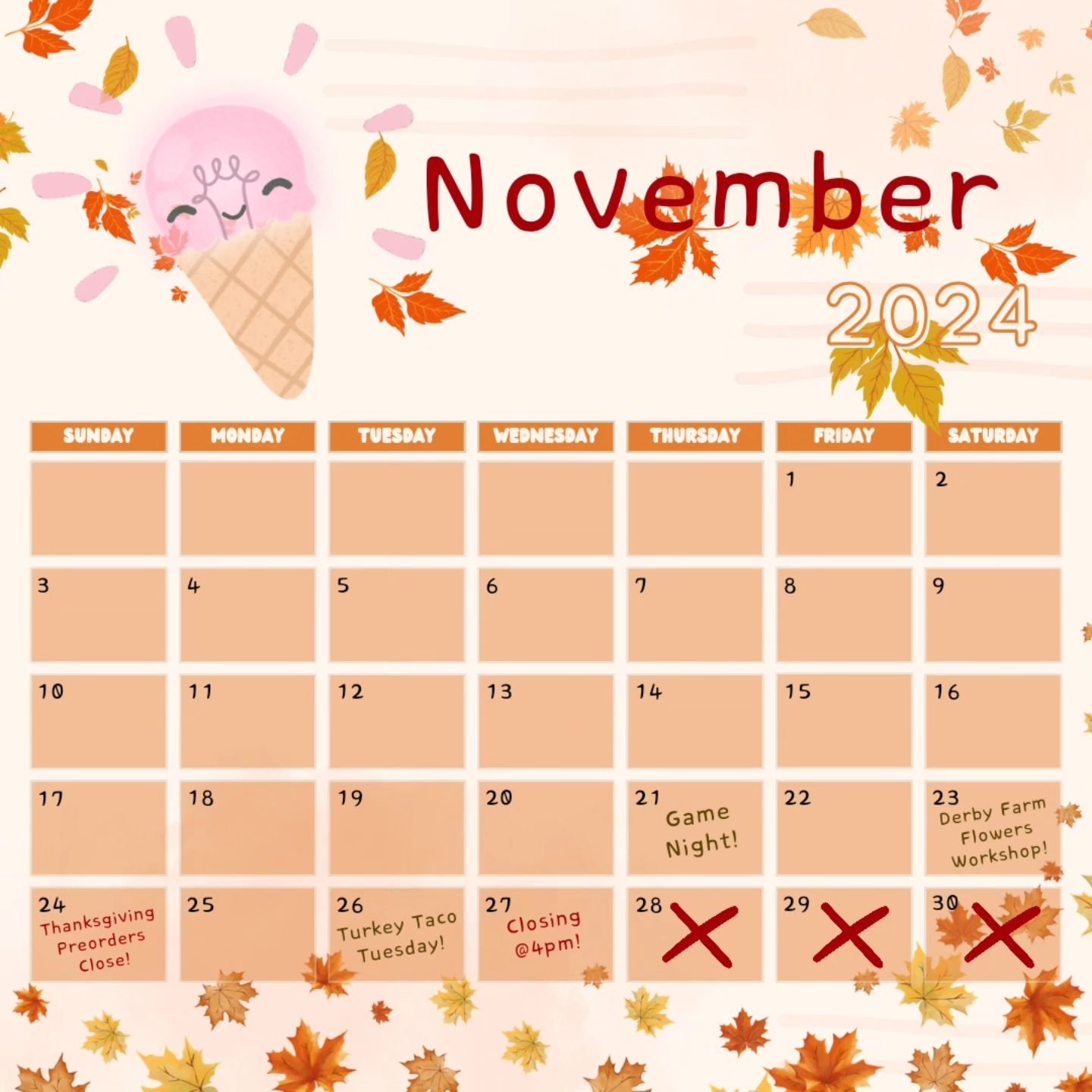Longtime customers know that we're open year-round, save a short break for Thanksgiving and the winter holidays! This year, we'll be closing our shop early on the 27th and will remain closed until Monday, December 2nd. Be sure to stop by before our b