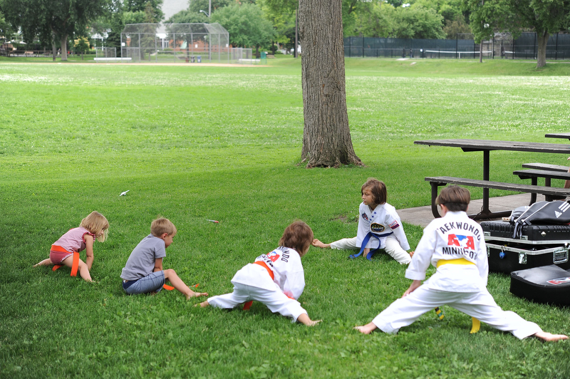 Stretching out in the fields of Pershing Park, perfect outside dojhang in Minneapolis.