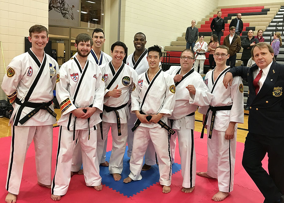 A wonderful group of fourth and fifth degree black belts in a combined Men's ages 17-29 and 30-39 division at the Twin Cities Regional Tournament hosted by Sr. Master Gleisner. What a wonderful experience to have fun. Special thanks to Mr Jharen Haynes for his tutelage on the "cane" form.