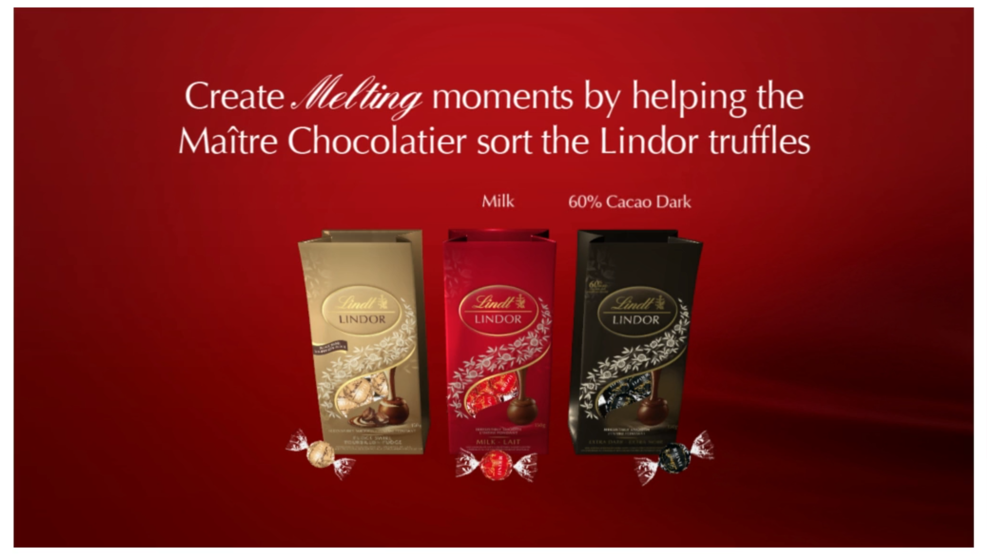 Lindor Chocolate: Sorting game. Realtime graphics rendered in Unity game engine.
