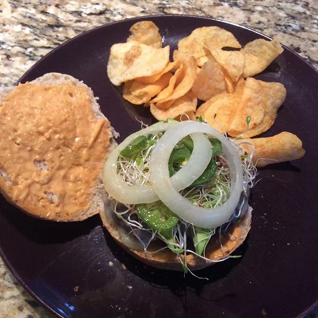 This burger was everything. Chipotle aeoli, jalape&ntilde;os, Monterey Jack cheese, alfalfa sprouts... Glad I&rsquo;ve got some creative kids! I don&rsquo;t think up these kind of combos on my own. 💜