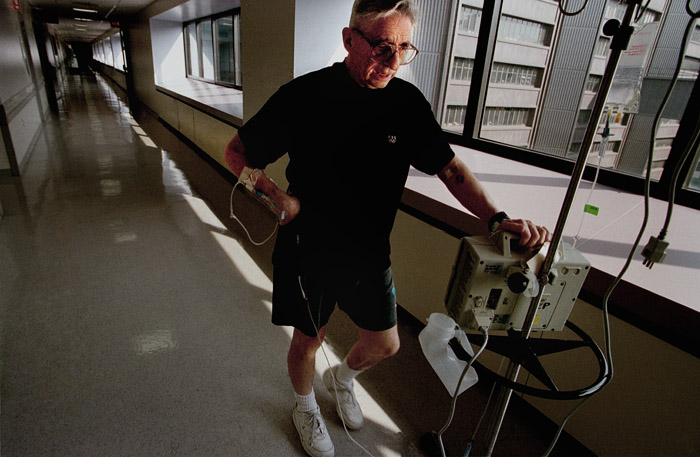 John has a rare blood type, and has been waiting on the transplant list for longer than a year. He does two miles worth of laps around the eighth floor every day, trying to stay fit enough to remain on the transplant list.