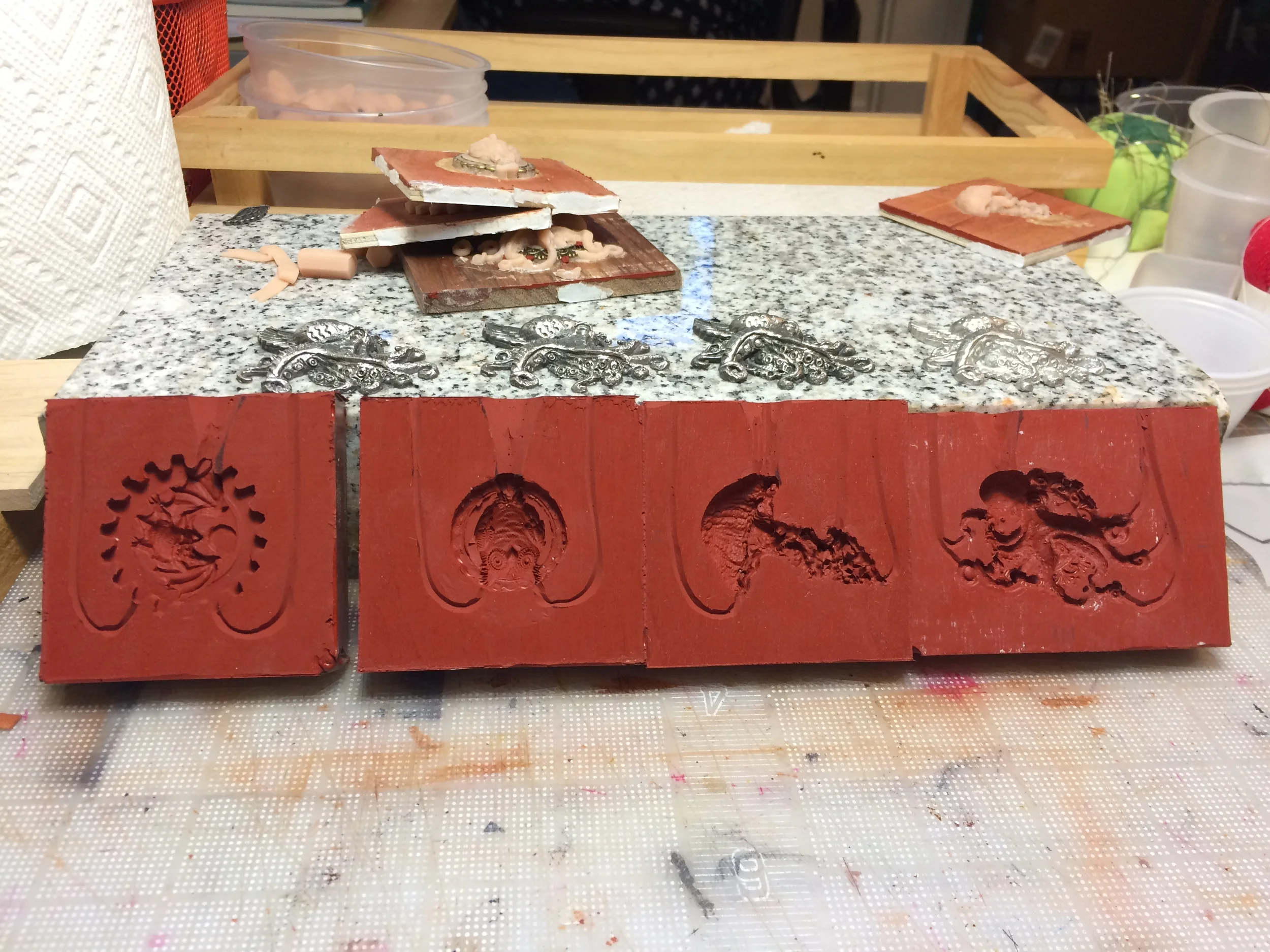 Making silicone molds from the sculpts.