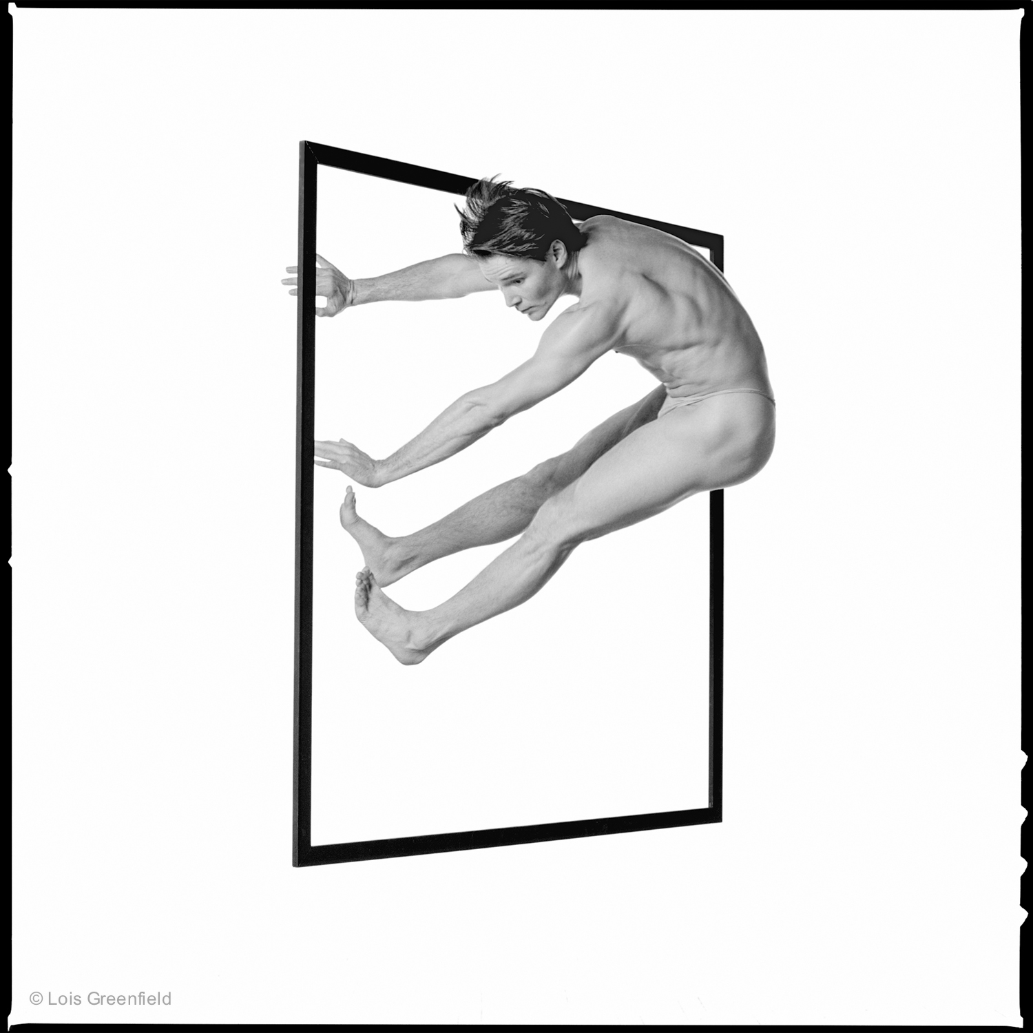 DAVID PARSONS In this shot I built an actual frame for Dave to jump through, which simulates the black border on film negatives, like most of my photos from that era.