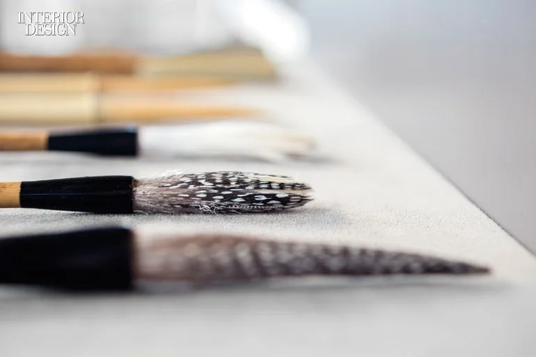 This brush is made with pheasant feathers. Photography by Jimmy Cohrssen. From Interior Design Magazine.