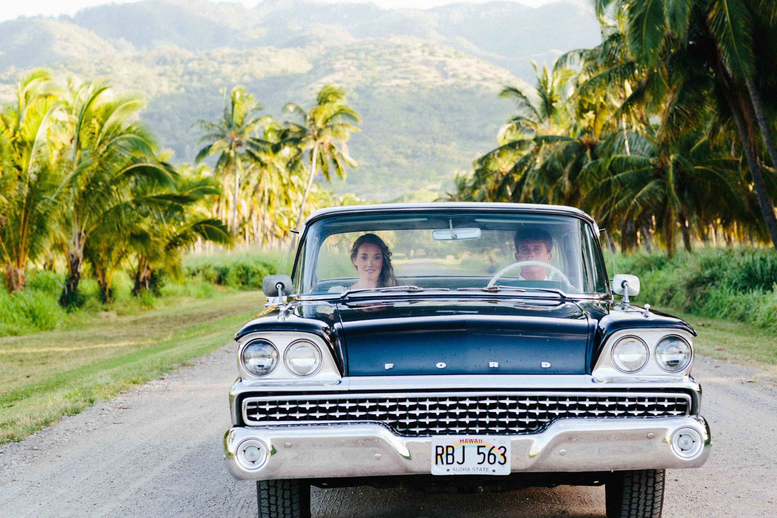 Vintage Car Ride With Bride and Groom