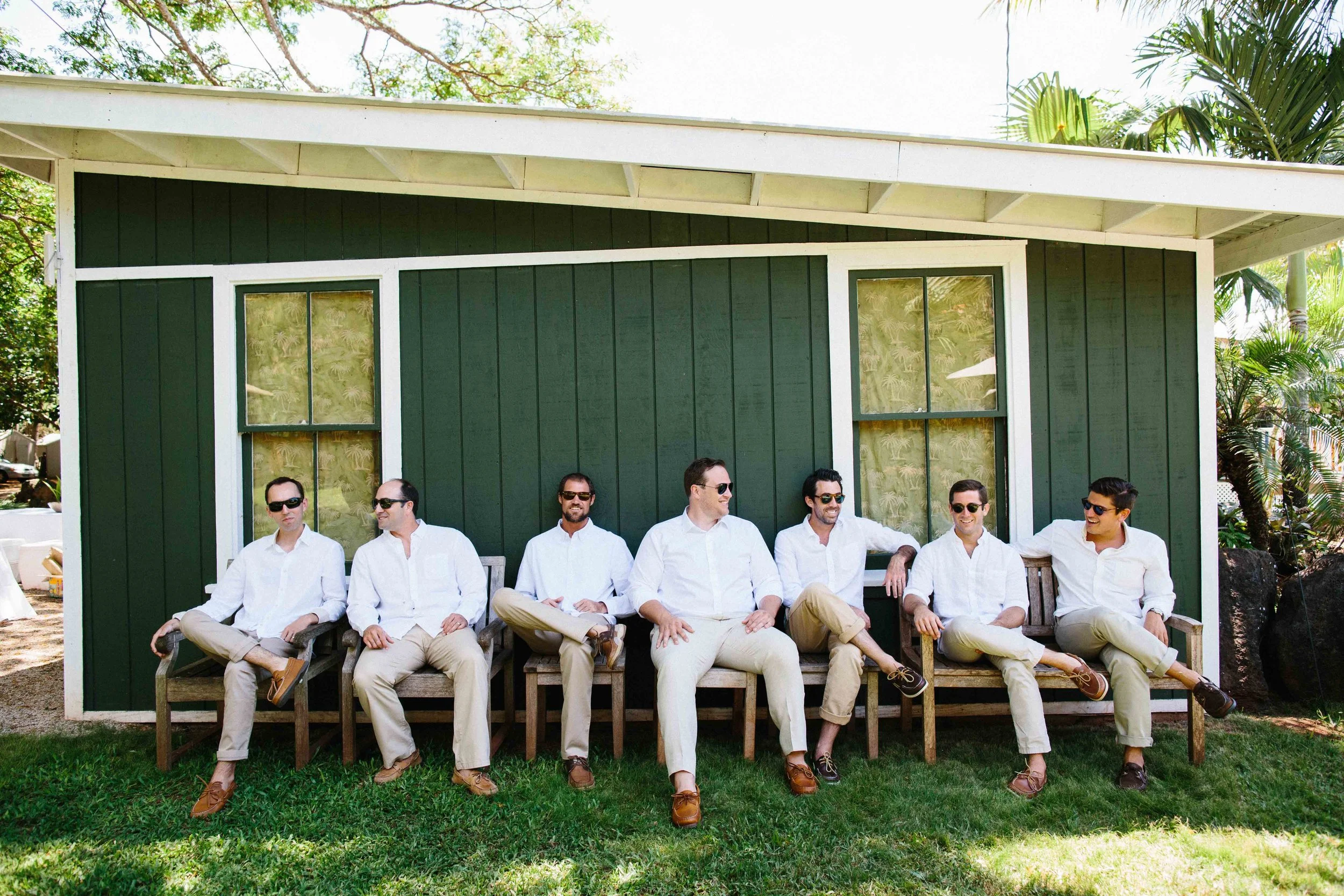 Oahu Wedding Photography of a Groom with his Groomsmen
