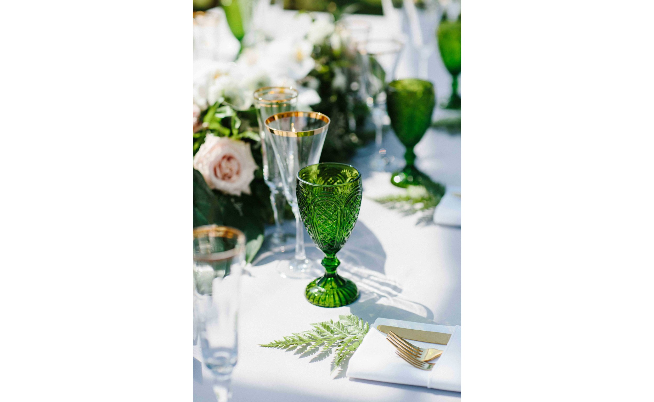 Green, White, Gold Wedding Table Setting