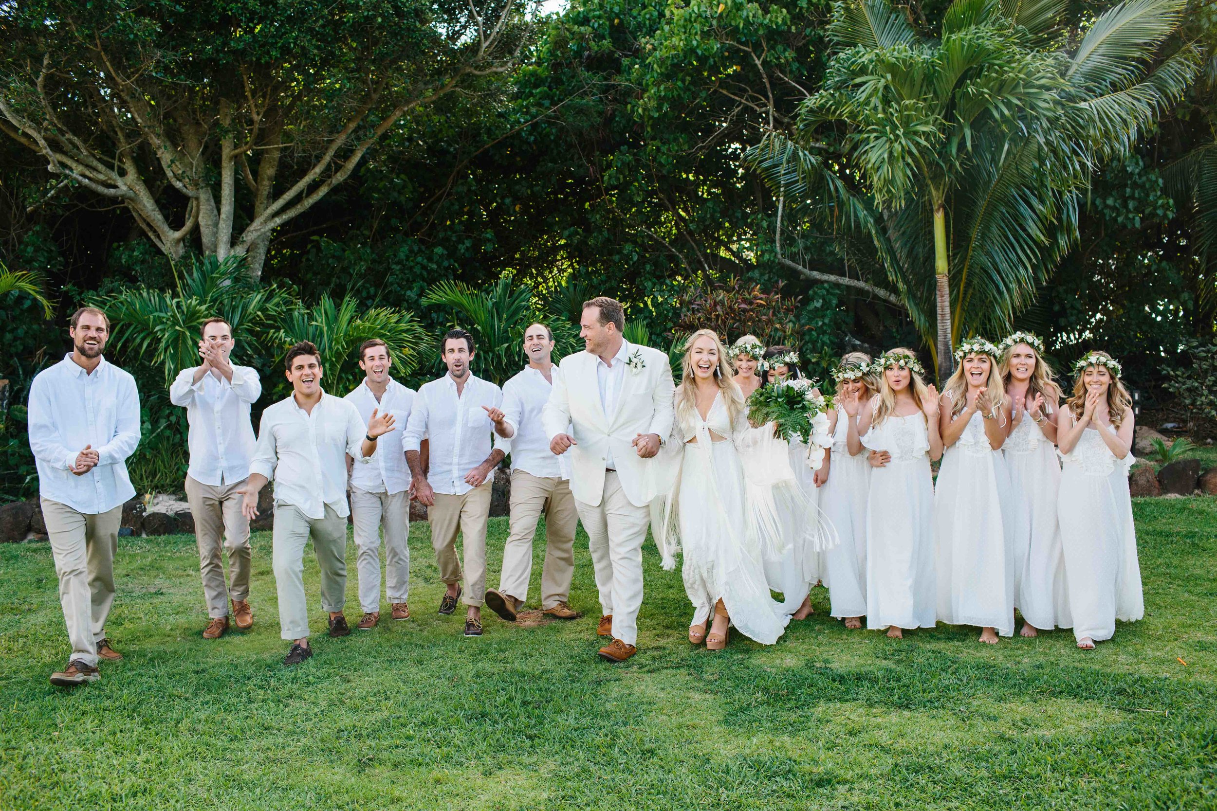 All White Bridal Party at a Bohemian Wedding