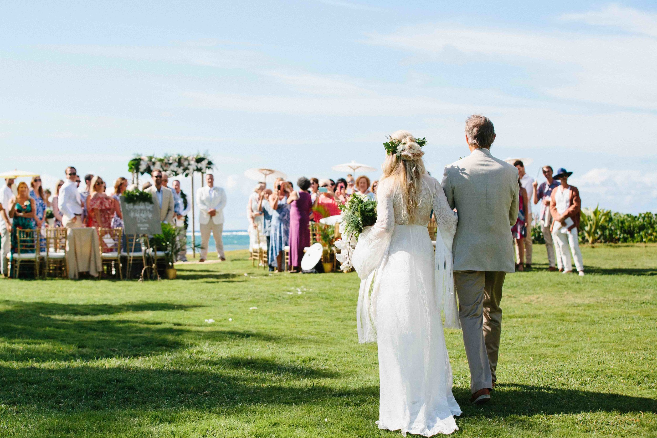 Father and Bride Arriving at Hawaii Wedding Ceremony