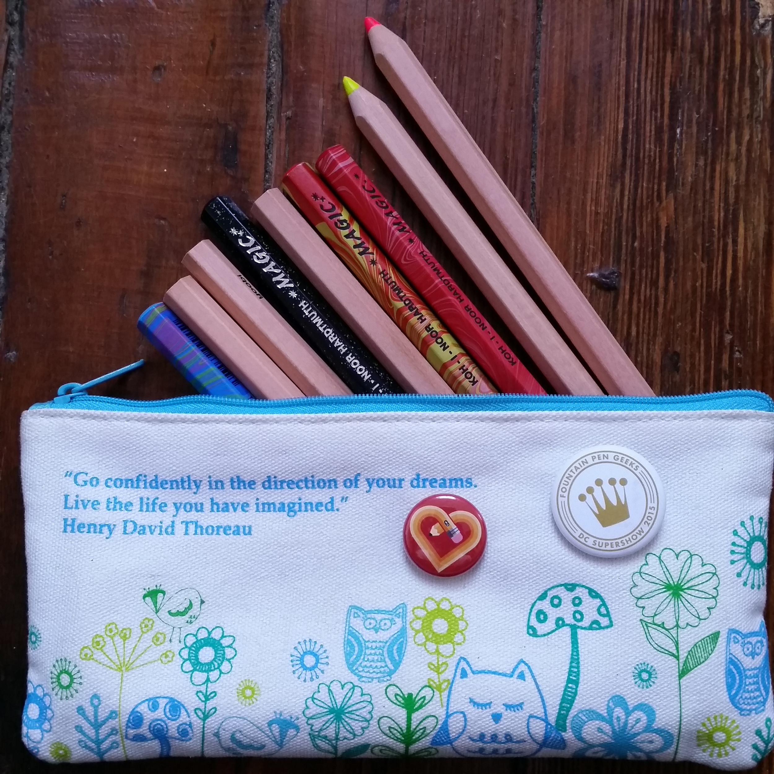  Pencil pouch with Yoobi highlighter pencils and Koh-i-noor Magic Pencils 