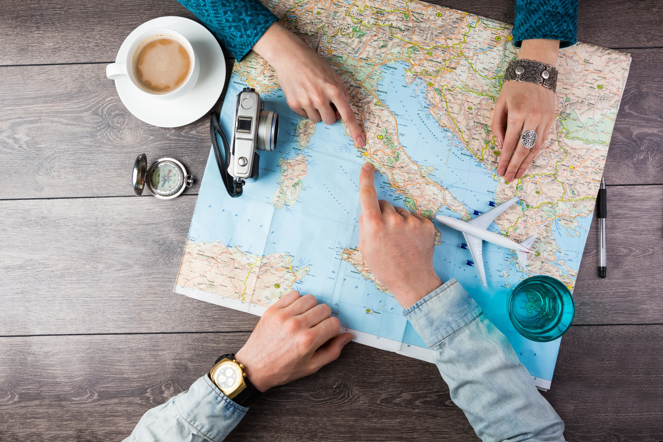 We definitely don't use a compass while trip planning... Or a model plane.
