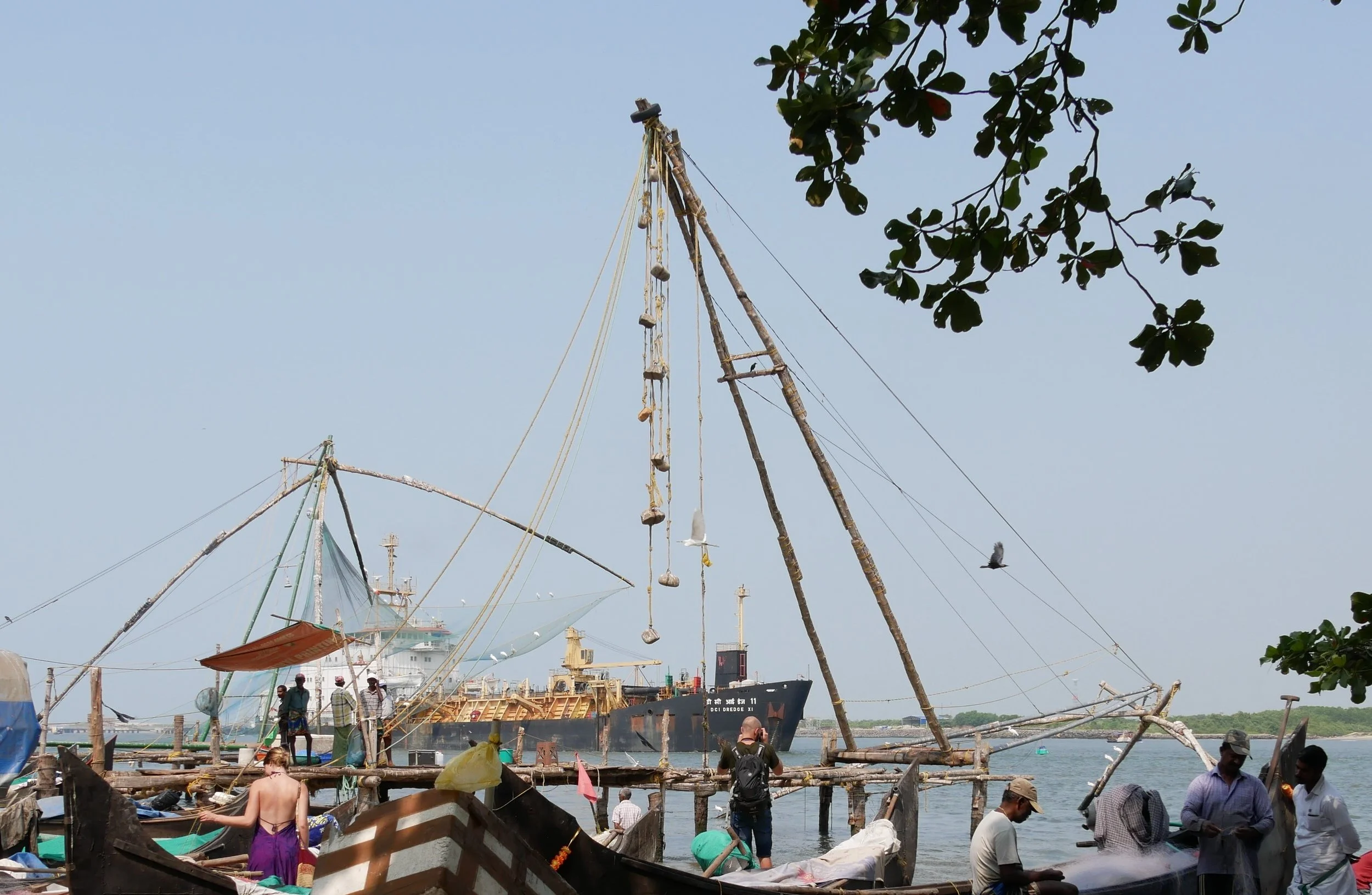 Chinese fishing nets along the waterfront