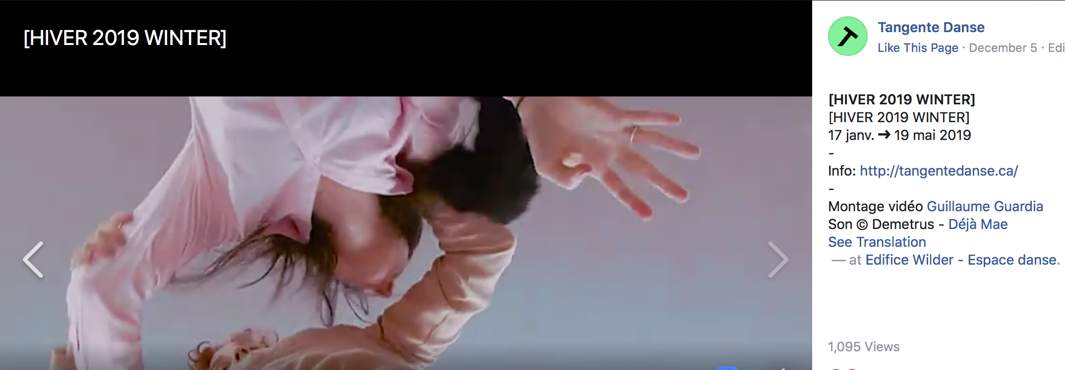 'Demetrus' Featured in 'Tangente Danse' Winter promo video
